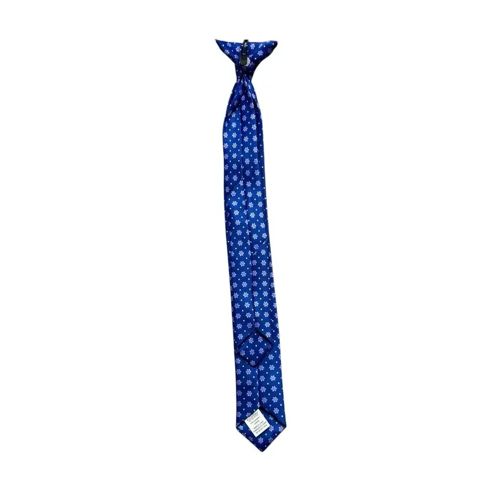 Kids Slim Tie Clip On Necktie Boys Blue Floral Pre-tied 14.5x1.5 Ready to Wear